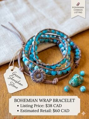 New Bohemian Natural Green Shoushan Stone Multi-Wrap Bracelet